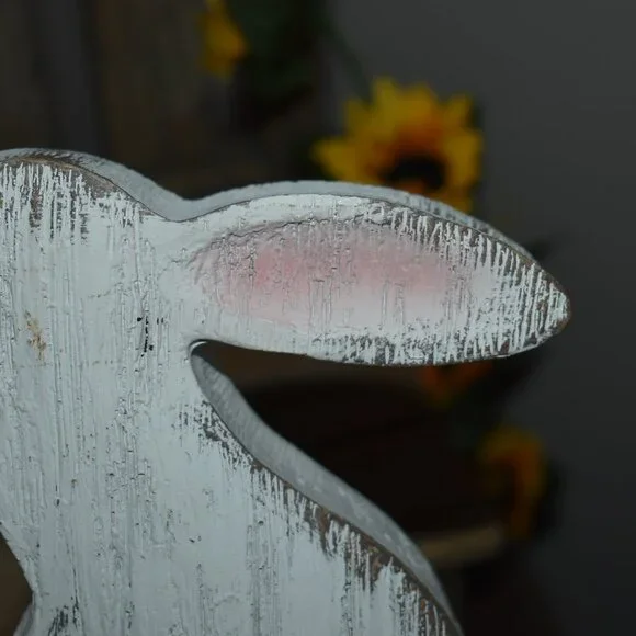 Distressed Shabby Whitewash Bunny Rabbit Rustic Cottage Farmhouse Spring Decor - Picture 8 of 11
